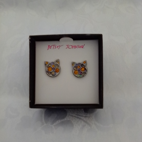 Betsey Johnson Halloween Crystal and Rhinestone Encrusted Cat Stud Earrings - Picture 4 of 5